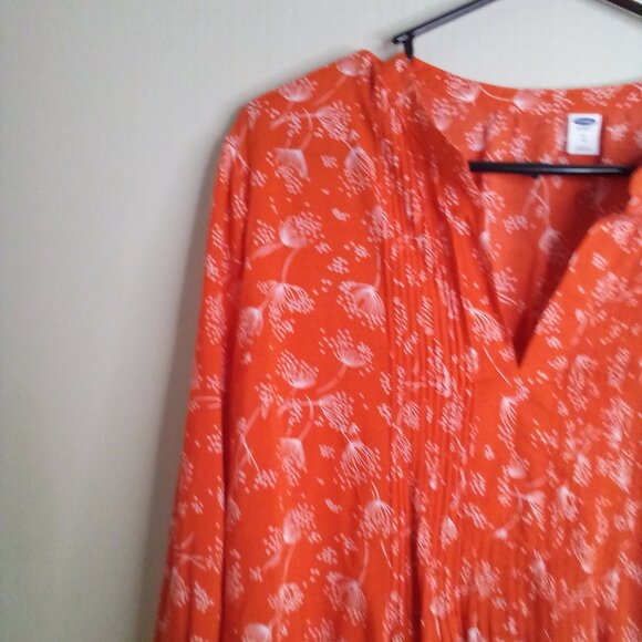 Old Navy Shirt Blouse Women XL Long Sleeve Babydoll Pattern Orange White - Picture 4 of 14